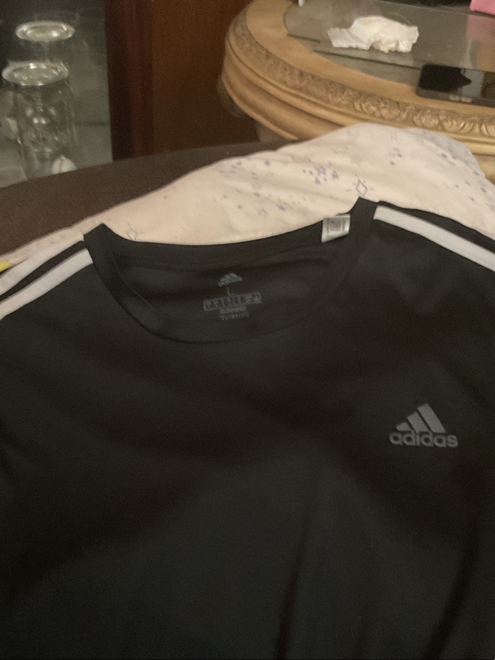 adidas Black Men's Athletic Tee with White Shoulder Stripes